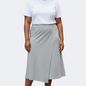 Vince Skirt Womens XXL Gray Wrap Midi Asymmetric Stretch High Waist Pull On